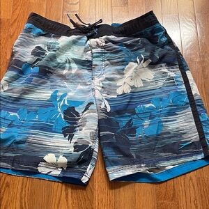 Speedo Black and Blue Hawaiian Print Floral Swim Trunks